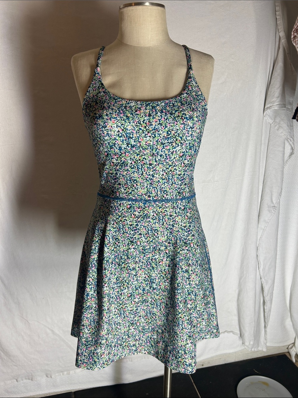 Sage Floral Scoop Neck Mini Dress in Blue, Green, Pink